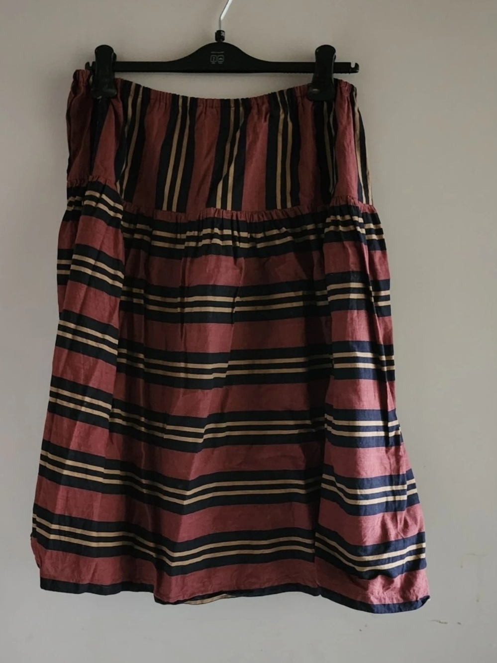 Rafaella Striped Cotton Blend Midi Skirt in Rust and Navy